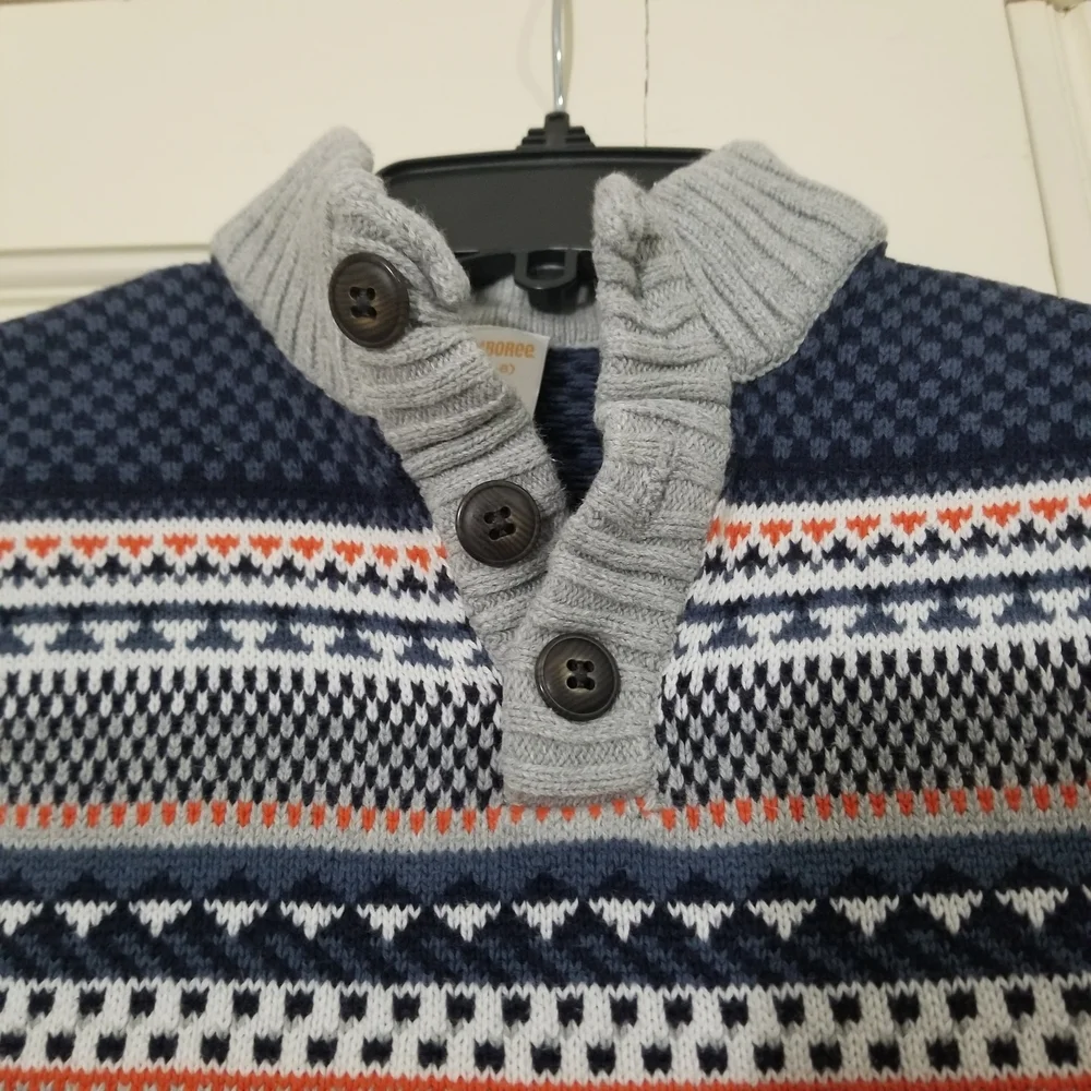 Gymboree Gray and Navy Geometrical Patterned Crewneck Sweater boys size 5-6 (A2)